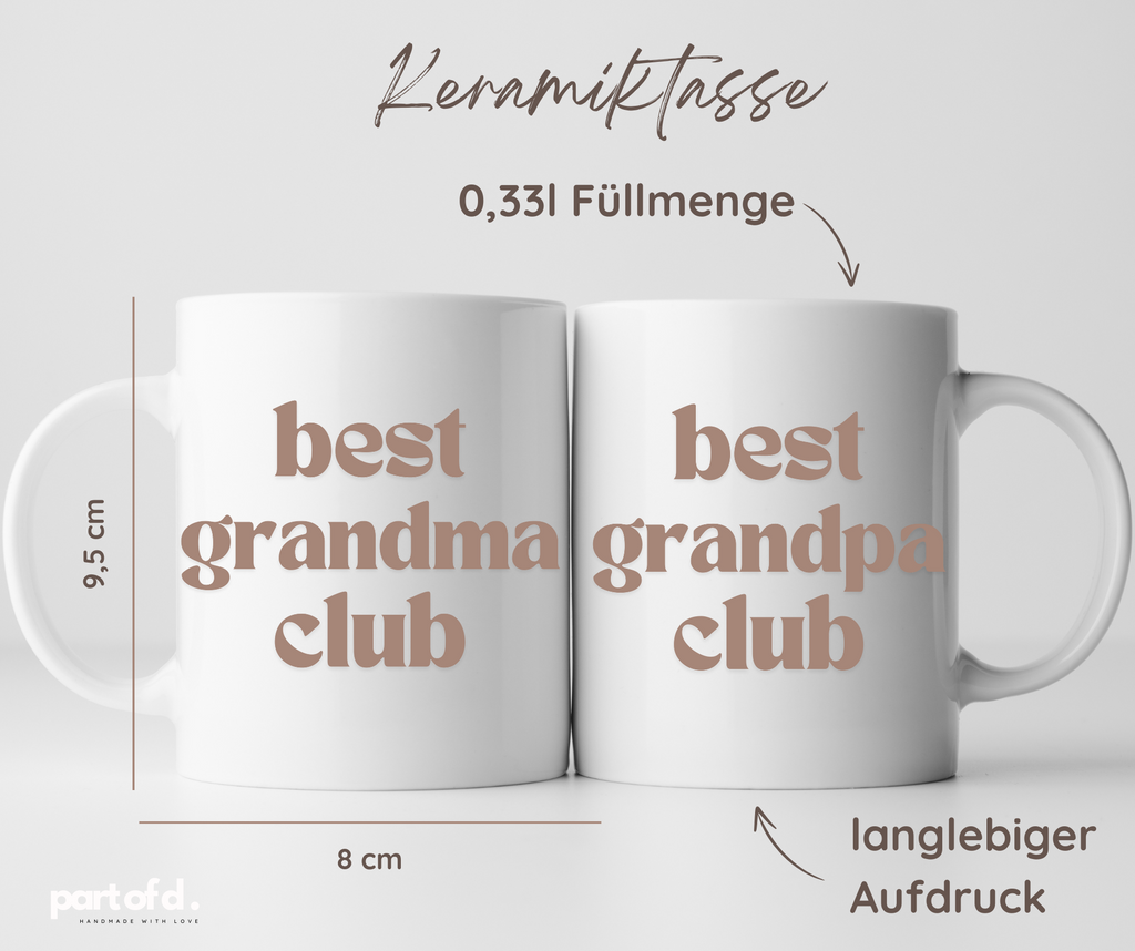 Die Keramiktasse kann man mit verschiedenen Aufdrucken bestellen. Die Tasse hat eine Füllmenge von 0,33l. Sie ist 8cm breit und 9,5cm hoch. Der Aufdruck ist langlebig.