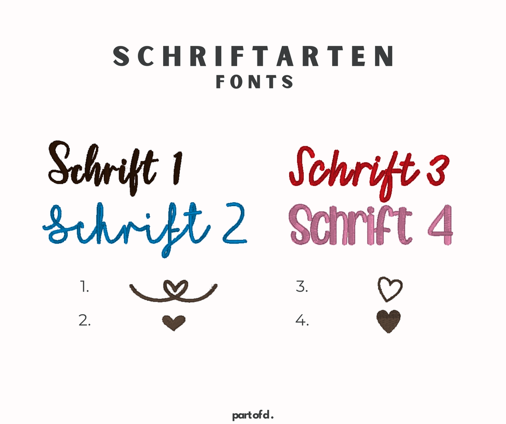 Vier Schriftarten und verschiedene Herzen gibt es zur Auswahl.