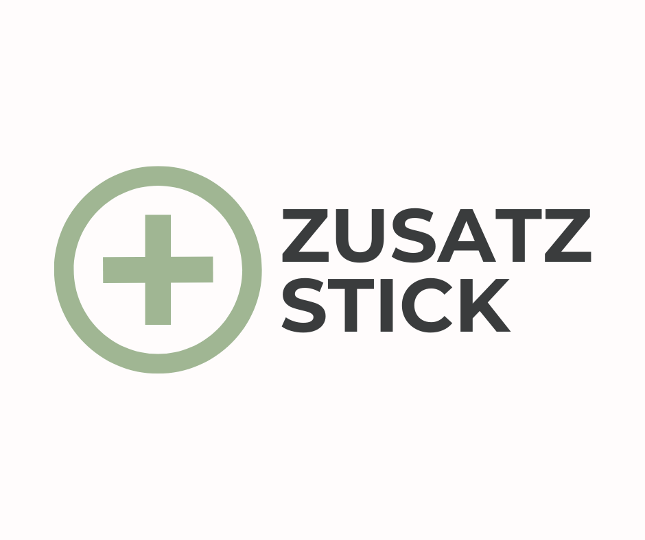 Ein weißes Bild mit Zusatzstick und einem grünen Plus links.